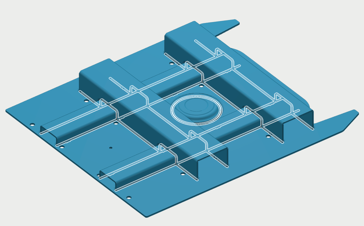 Blue CAD assembly with automatically extracted weld seams